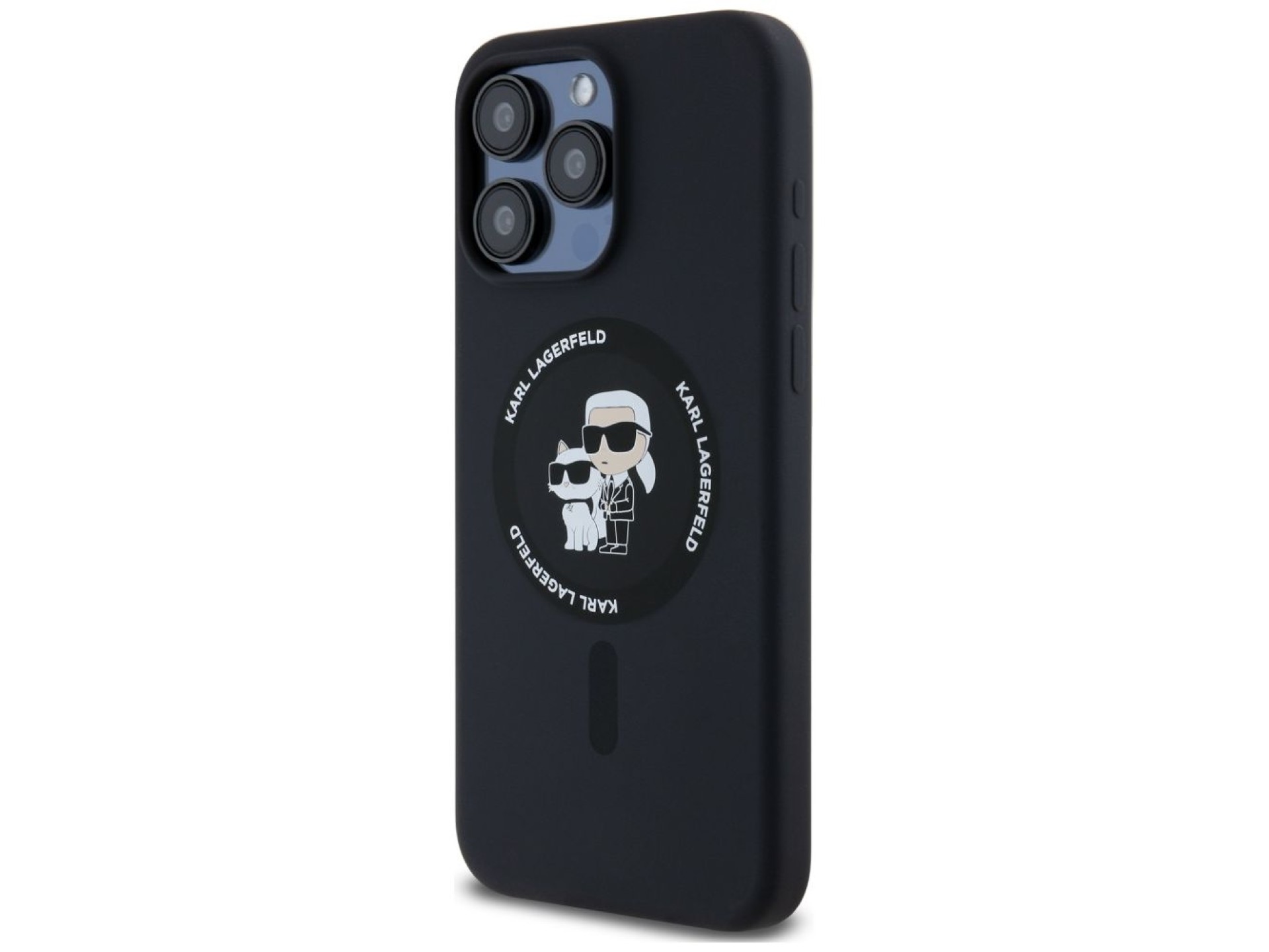 Capa MagSafe Karl Lagerfeld Silicone Karl&Choupette Ring para iPhone 15 Pro Max - preta