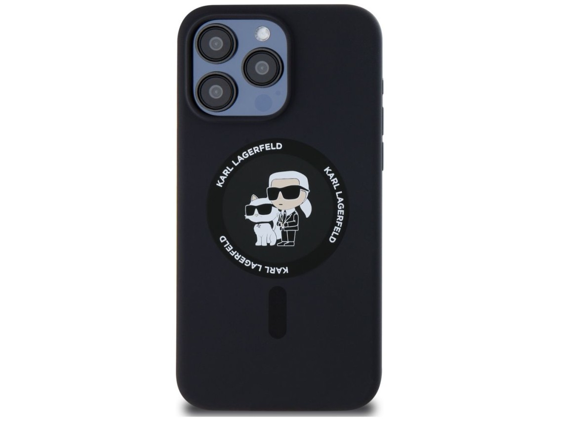 Capa MagSafe Karl Lagerfeld Silicone Karl&Choupette Ring para iPhone 15 Pro Max - preta