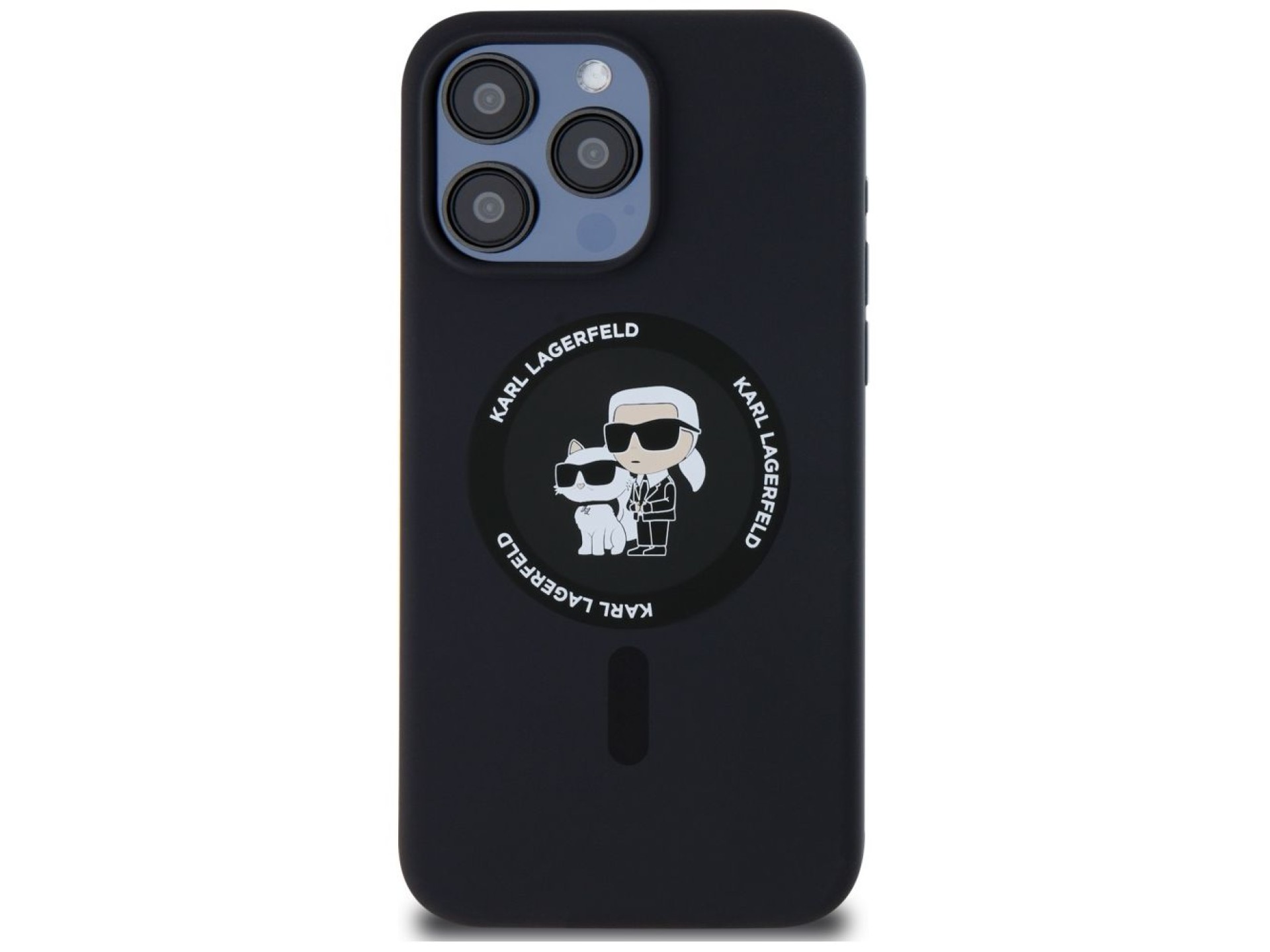 Capa MagSafe Karl Lagerfeld Silicone Karl&Choupette Ring para iPhone 15 Pro Max - preta