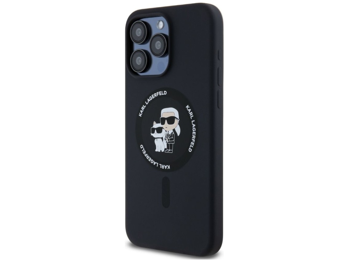 Capa MagSafe Karl Lagerfeld Silicone Karl&Choupette Ring para iPhone 15 Pro Max - preta