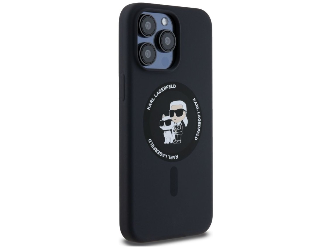 Capa MagSafe Karl Lagerfeld Silicone Karl&Choupette Ring para iPhone 15 Pro Max - preta