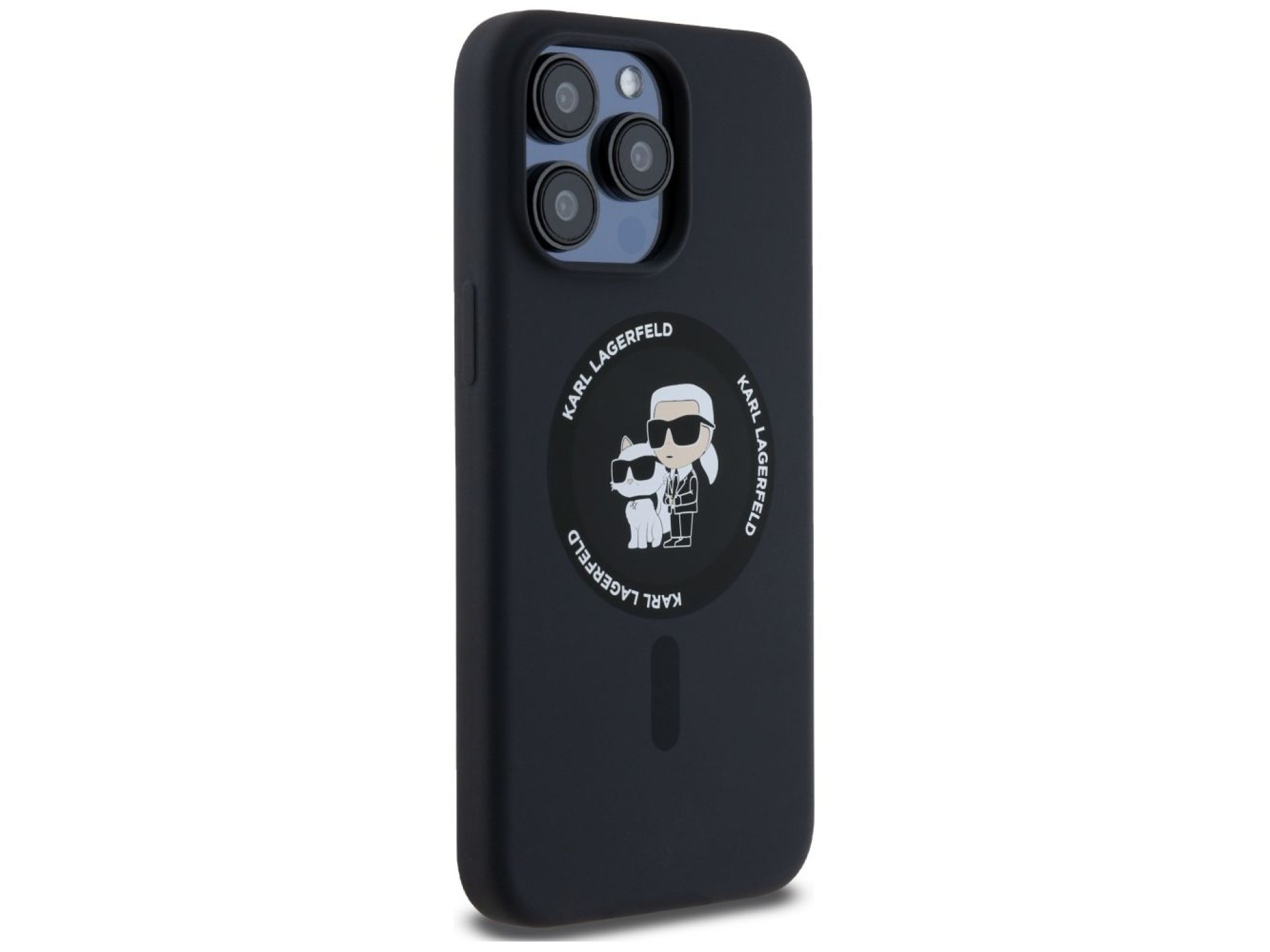 Capa MagSafe Karl Lagerfeld Silicone Karl&Choupette Ring para iPhone 15 Pro Max - preta