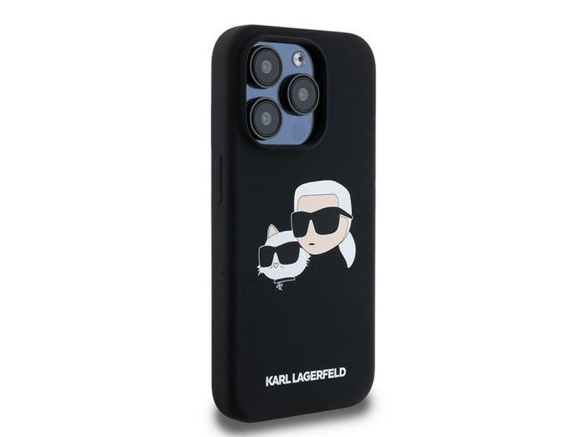 Capa Karl Lagerfeld de silicone Karl&Choupette MagSafe para iPhone 15 Pro Max - preta