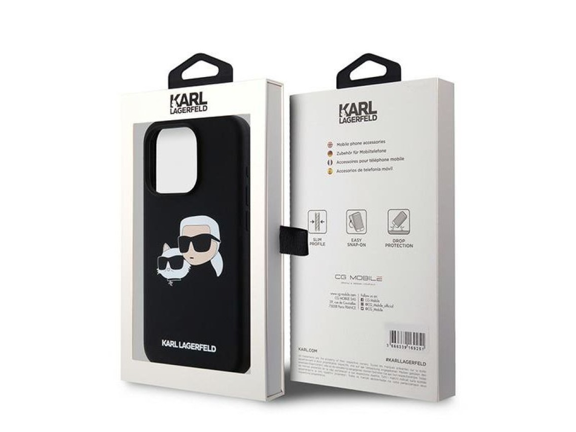 Capa Karl Lagerfeld de silicone Karl&Choupette MagSafe para iPhone 15 Pro Max - preta