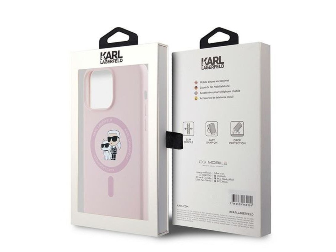 Capa MagSafe Karl Lagerfeld Silicone Karl&Choupette Ring para iPhone 15 Pro Max - Rosa