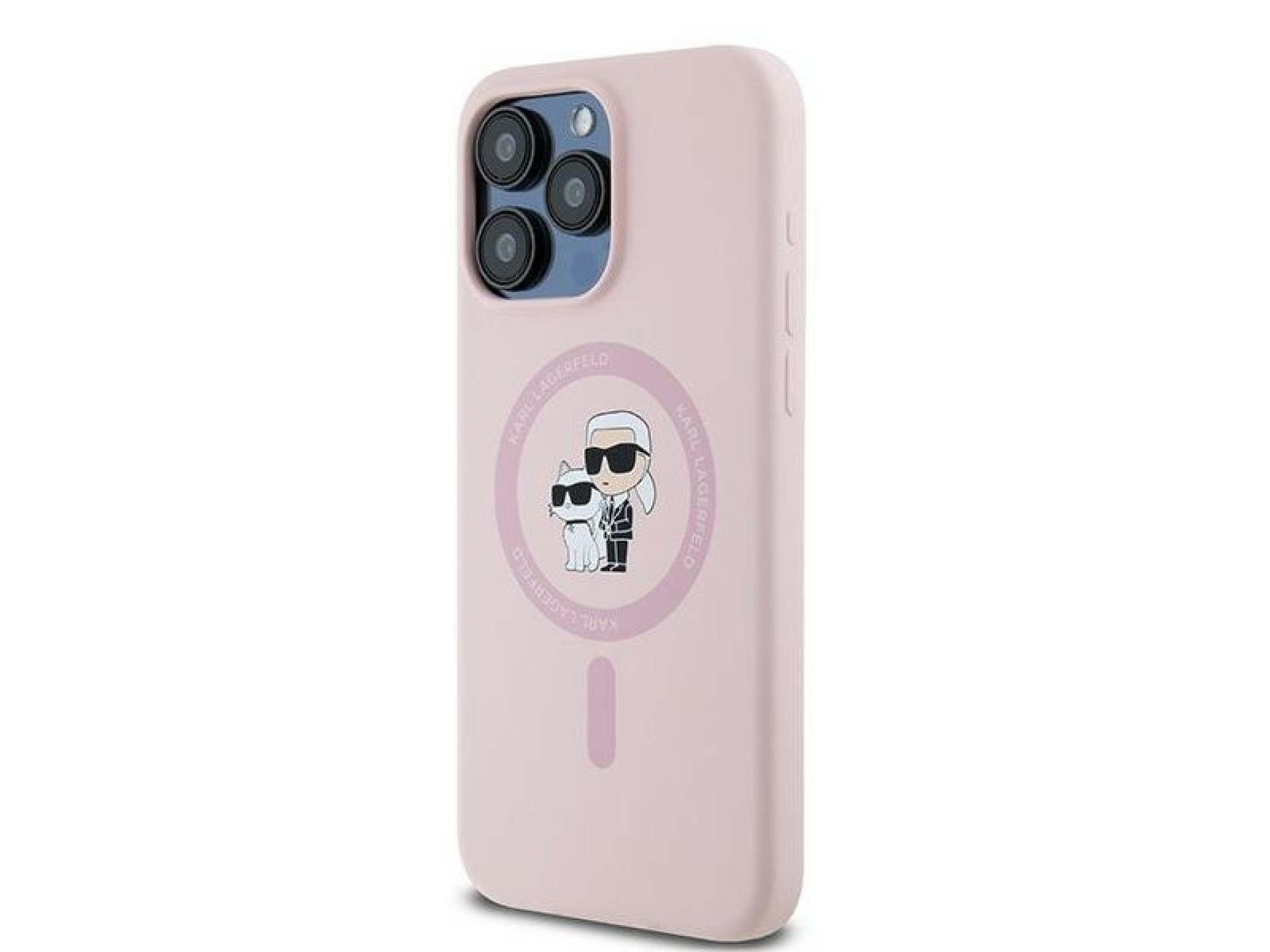 Capa MagSafe Karl Lagerfeld Silicone Karl&Choupette Ring para iPhone 15 Pro Max - Rosa