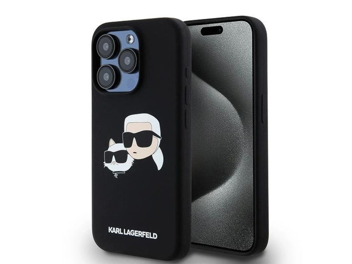 Capa Karl Lagerfeld de silicone Karl&Choupette MagSafe para iPhone 15 Pro Max - preta