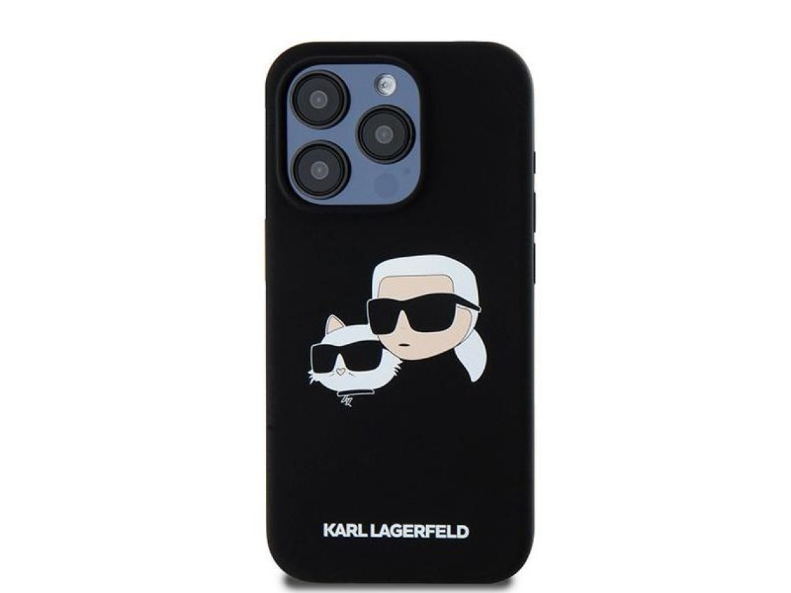 Capa Karl Lagerfeld de silicone Karl&Choupette MagSafe para iPhone 15 Pro Max - preta