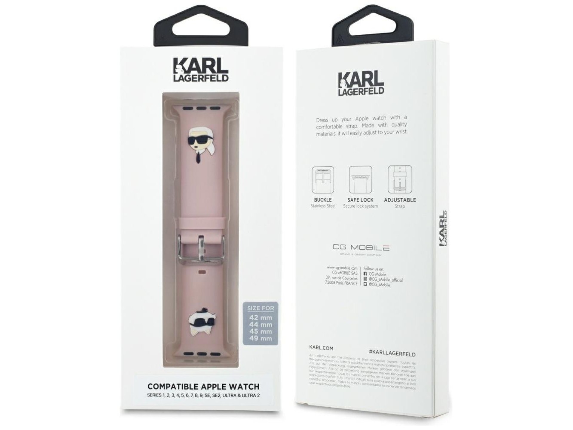 Pulseira Karl Lagerfeld 3D em borracha com as cabeças de Karl e Choupette para Apple Watch 42/44/45/