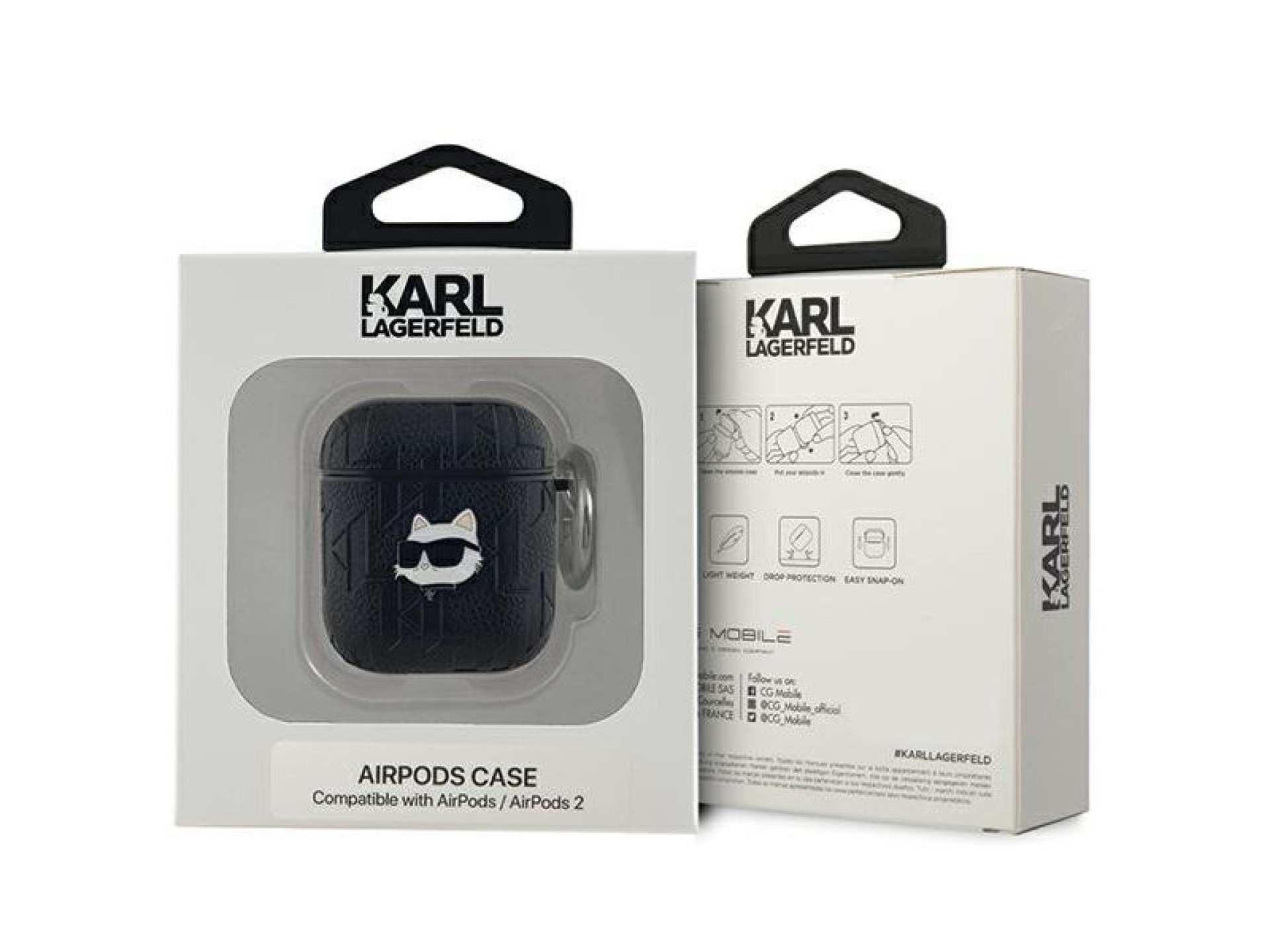 Karl Lagerfeld Monogram Choupette Head case for AirPods 1 / 2 - black