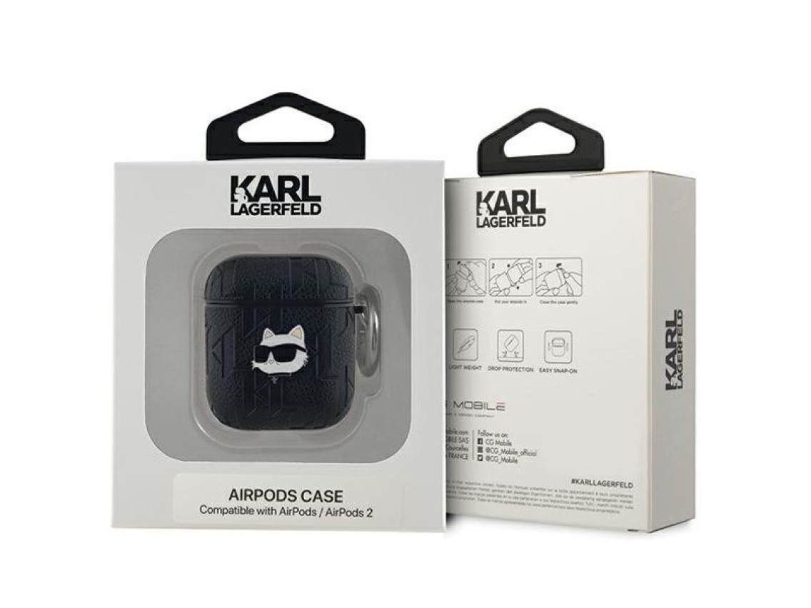 Karl Lagerfeld Monogram Choupette Head case for AirPods 1 / 2 - black
