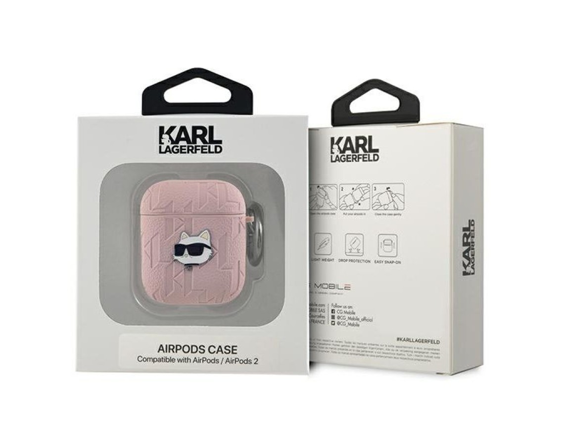 Funda Karl Lagerfeld Monogram Choupette Head para AirPods 1/2 - rosa