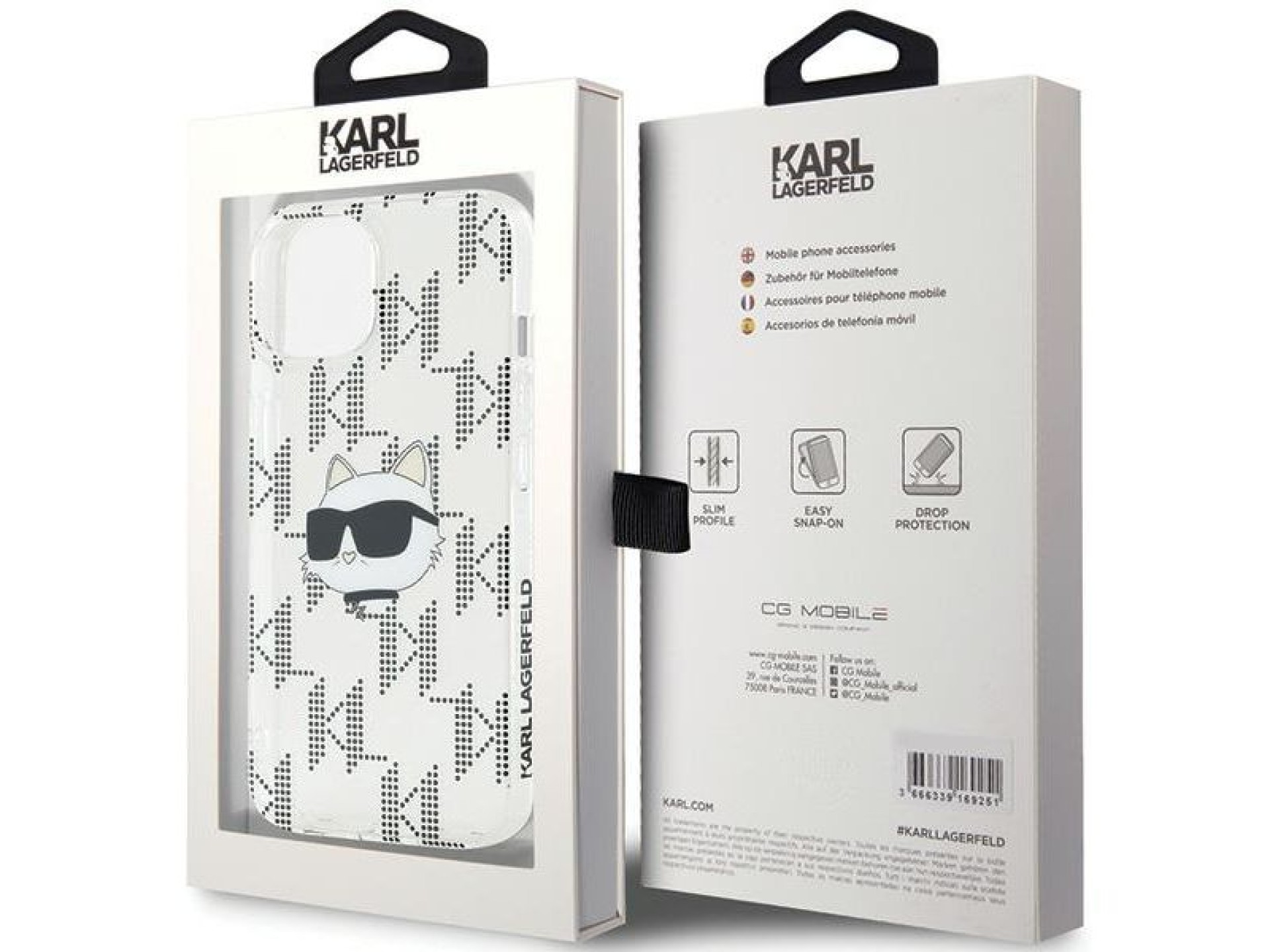 Capa transparente Karl Lagerfeld IML Choupette Head & Monogram para iPhone 15/14/13