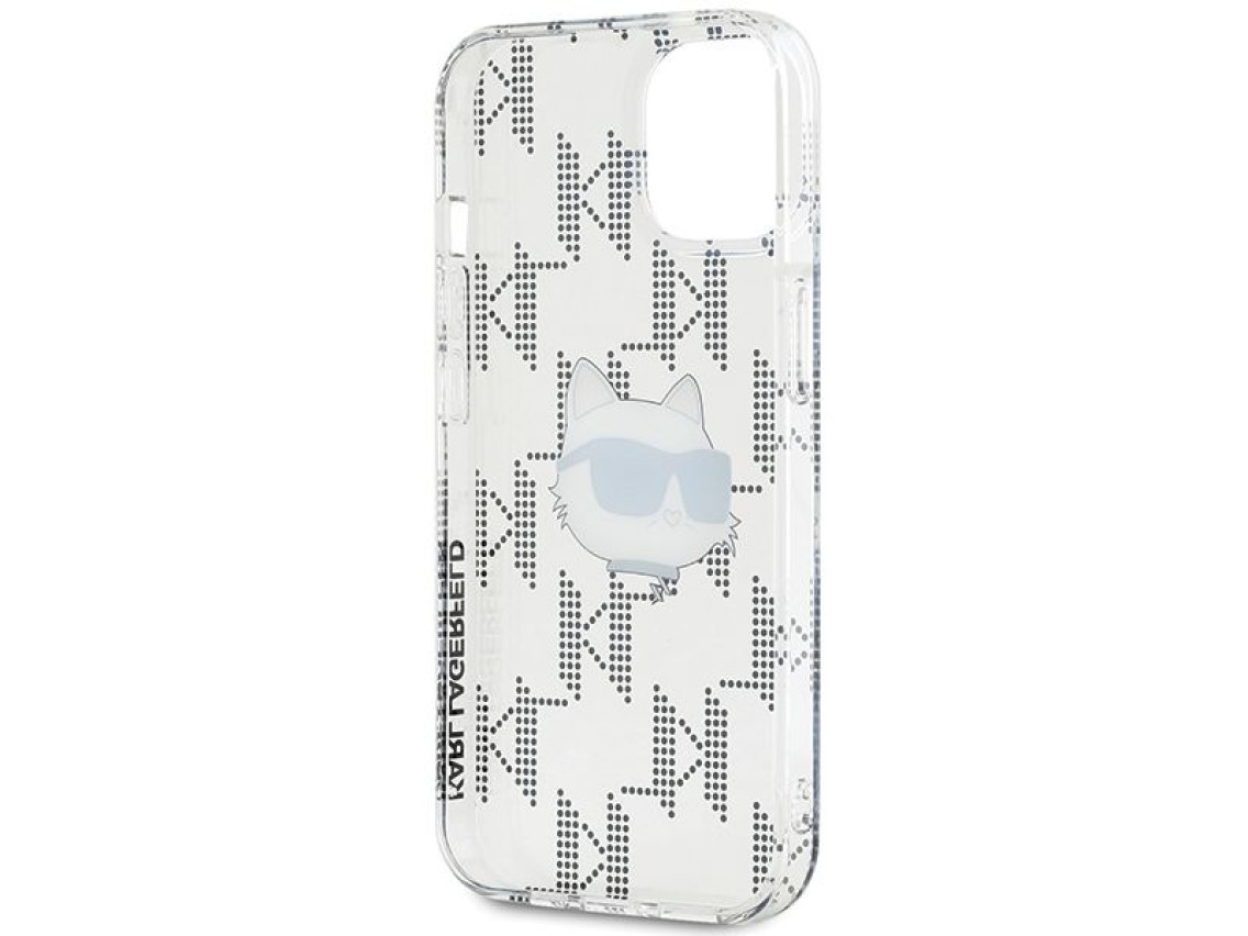 Capa transparente Karl Lagerfeld IML Choupette Head & Monogram para iPhone 15/14/13