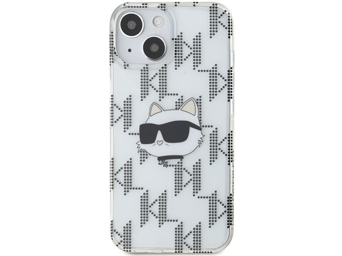 Capa transparente Karl Lagerfeld IML Choupette Head & Monogram para iPhone 15/14/13