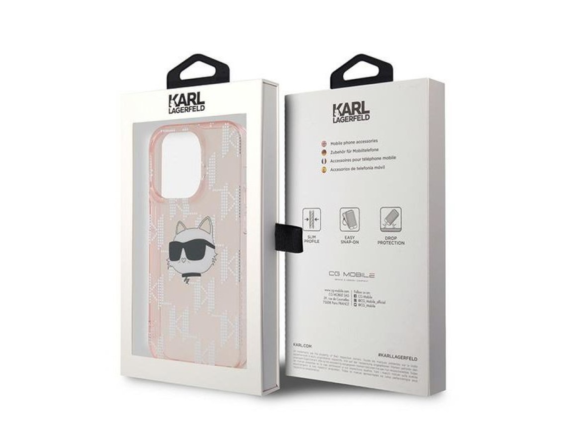Karl Lagerfeld IML Choupette Head & Monogram case for iPhone 14 Pro - pink