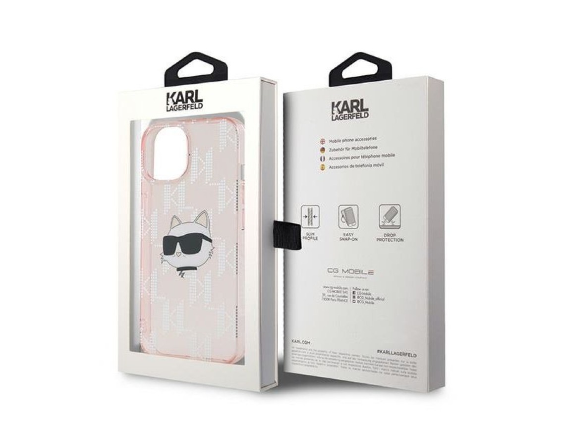 Karl Lagerfeld IML Choupette Head & Monogram case for iPhone 13 - pink