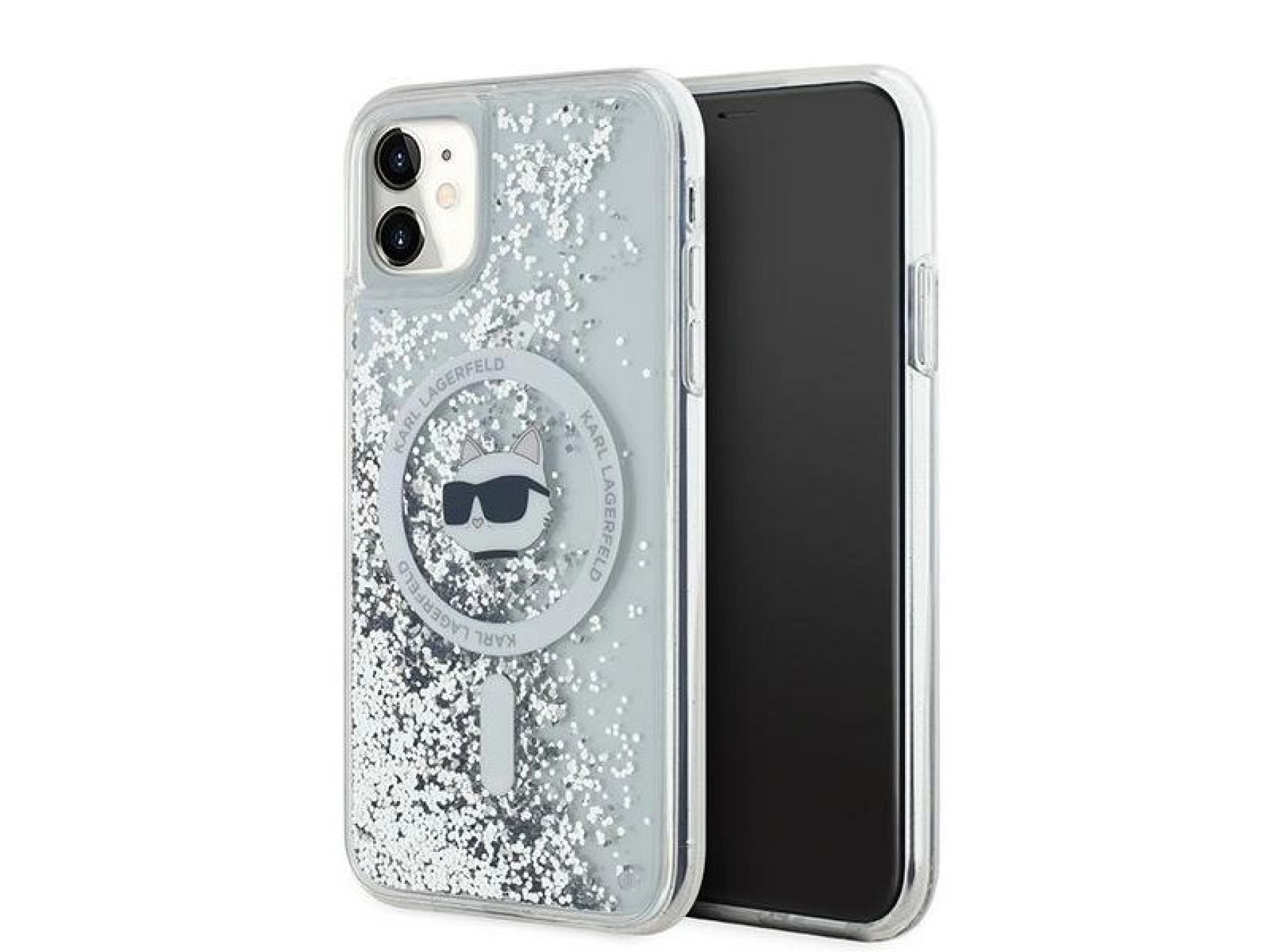 Capa MagSafe Karl Lagerfeld Liquid Glitter Choupette Head para iPhone 11 / Xr - Transparente