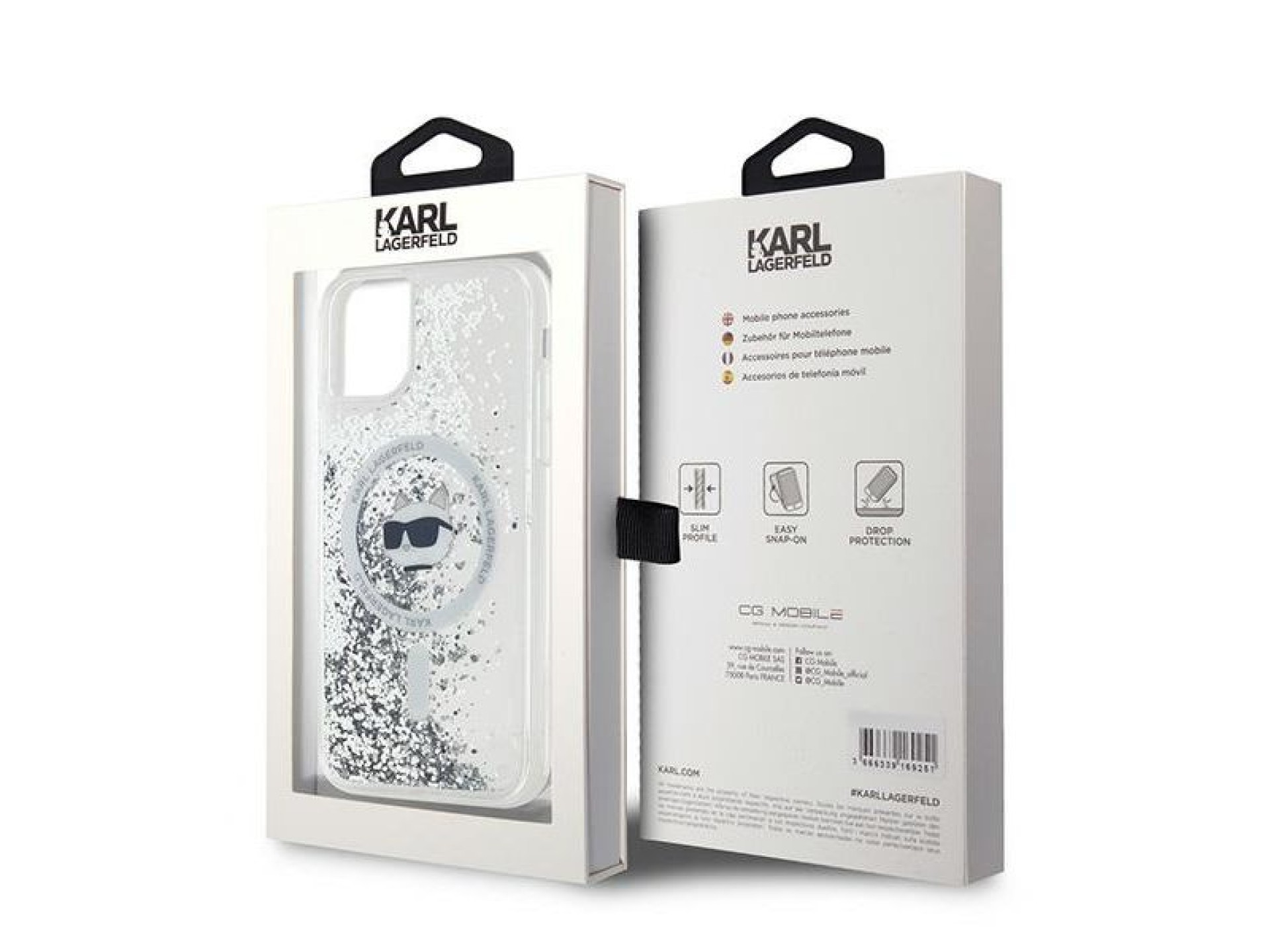 Capa MagSafe Karl Lagerfeld Liquid Glitter Choupette Head para iPhone 11 / Xr - Transparente