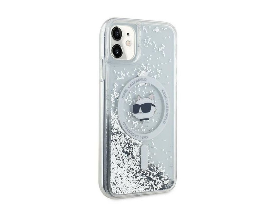 Capa MagSafe Karl Lagerfeld Liquid Glitter Choupette Head para iPhone 11 / Xr - Transparente