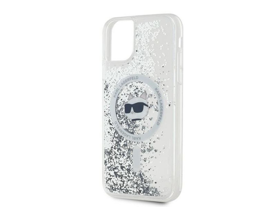 Capa MagSafe Karl Lagerfeld Liquid Glitter Choupette Head para iPhone 11 / Xr - Transparente
