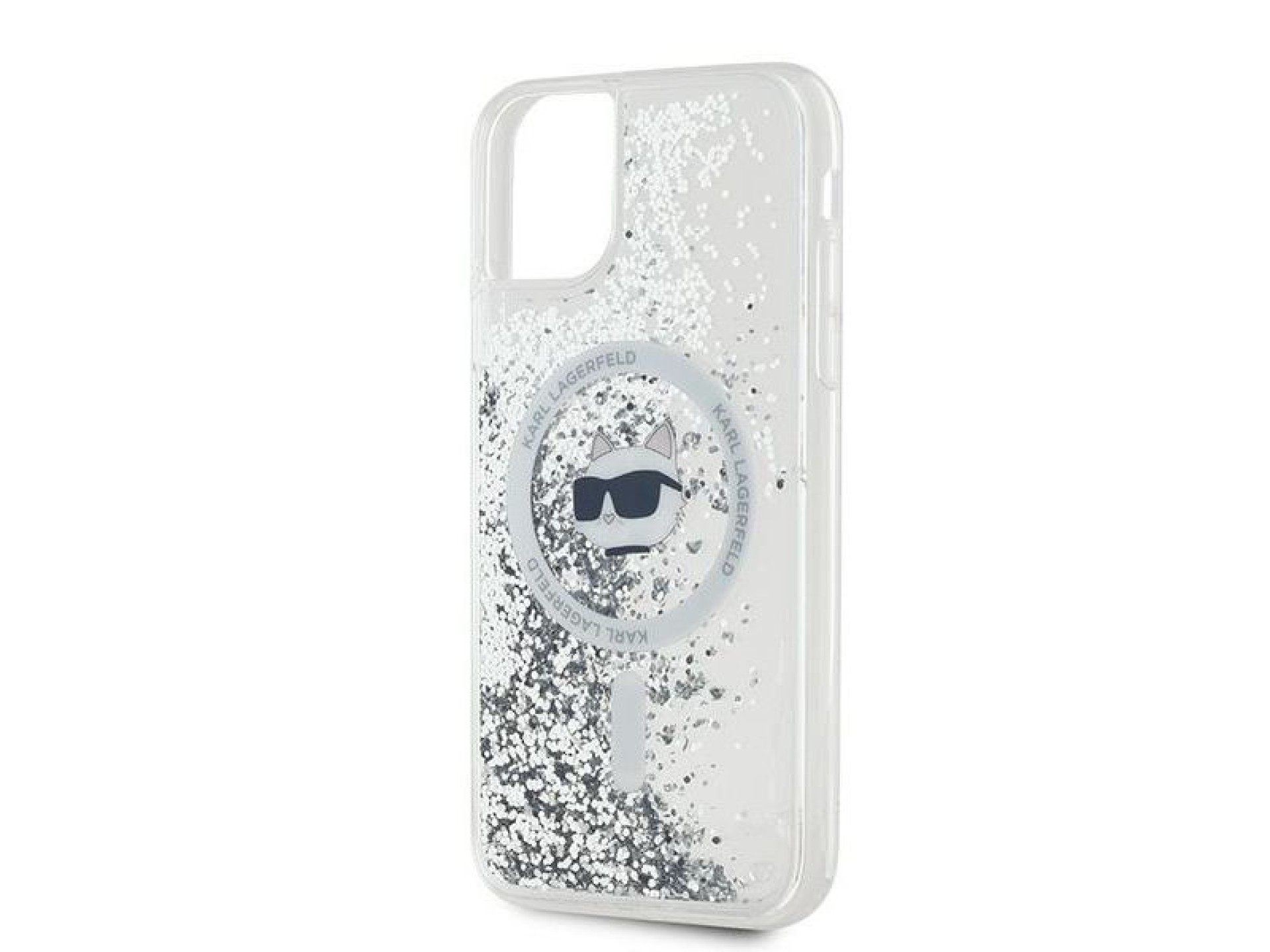 Capa MagSafe Karl Lagerfeld Liquid Glitter Choupette Head para iPhone 11 / Xr - Transparente