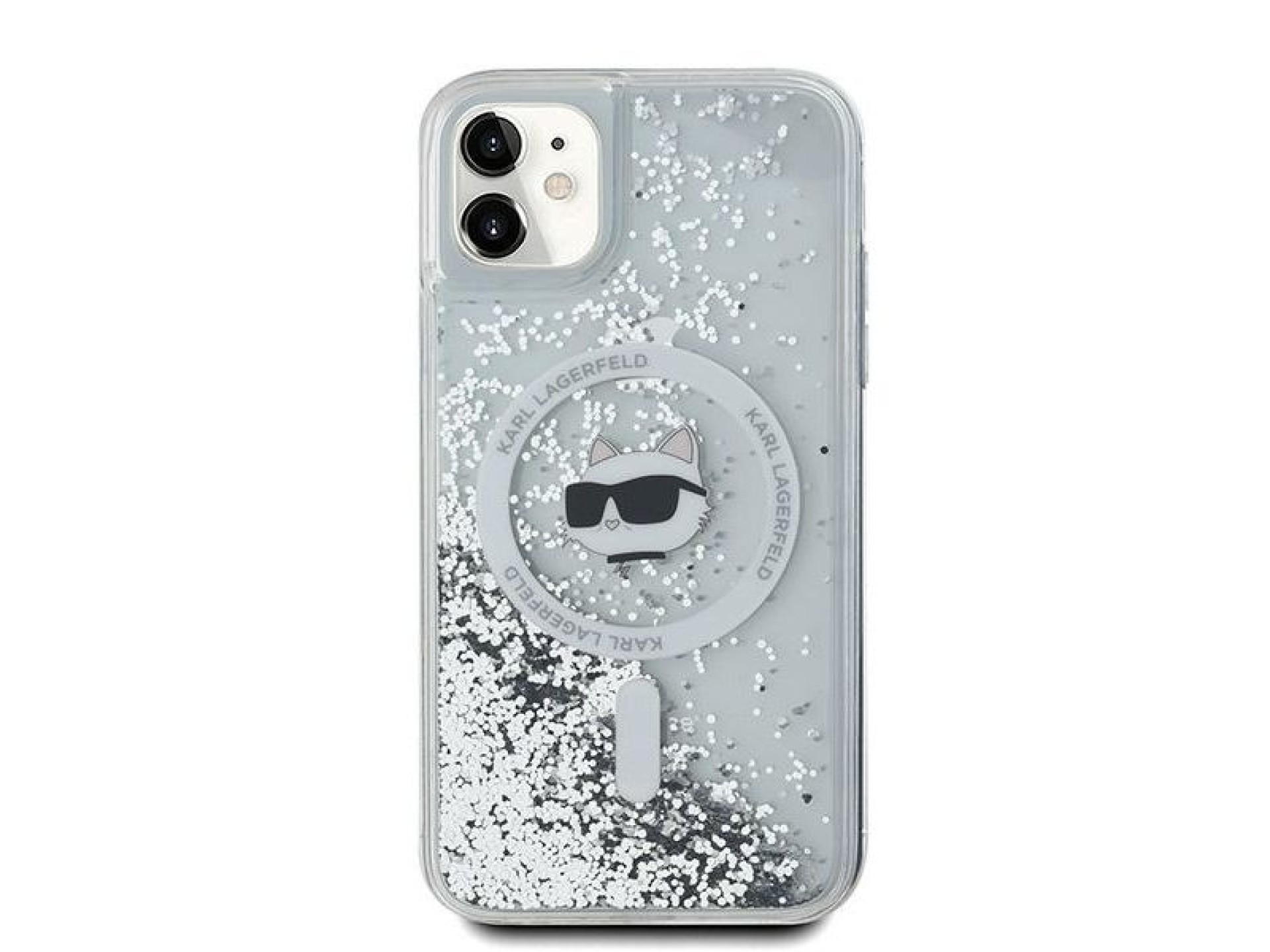 Capa MagSafe Karl Lagerfeld Liquid Glitter Choupette Head para iPhone 11 / Xr - Transparente