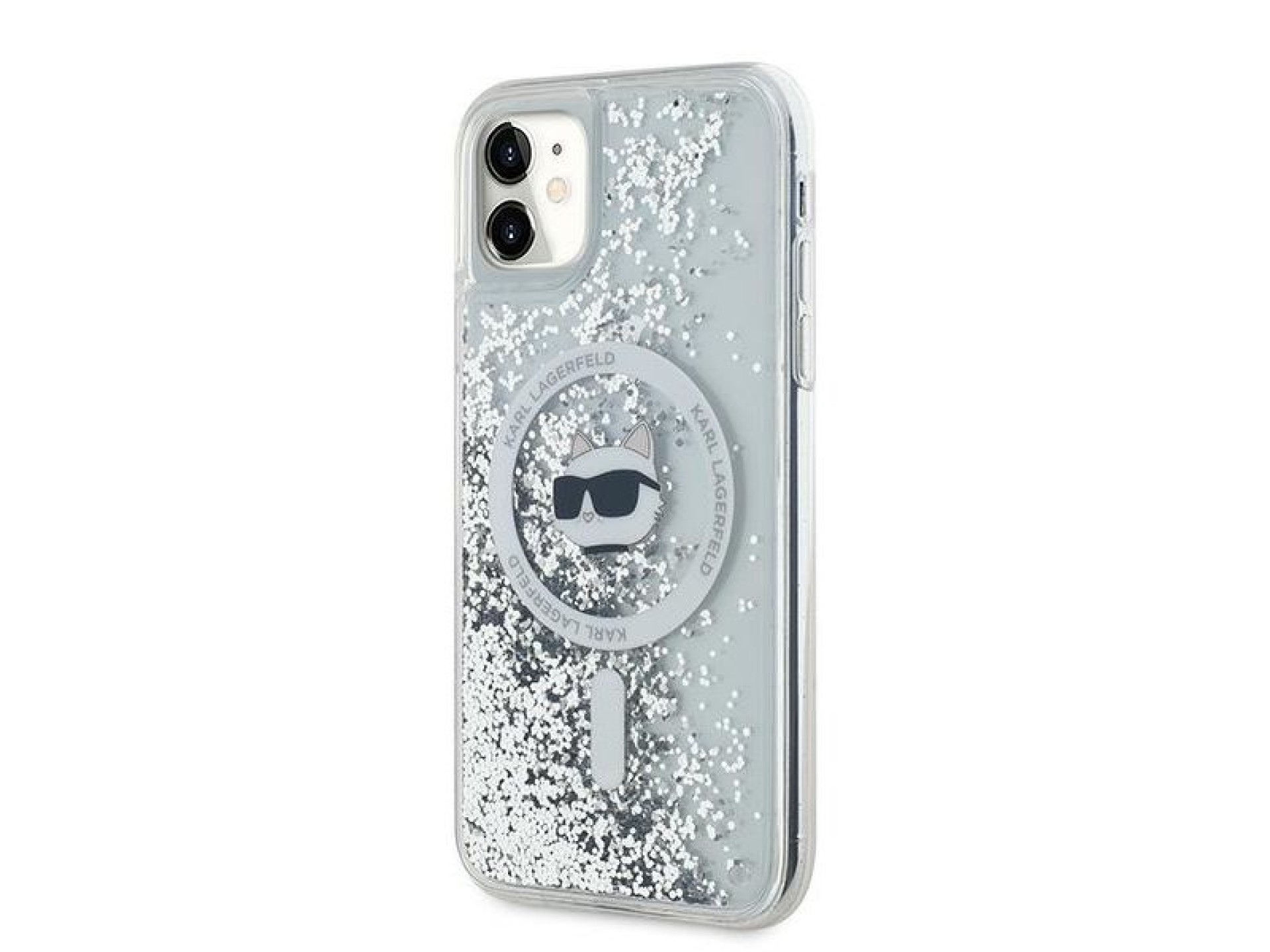 Capa MagSafe Karl Lagerfeld Liquid Glitter Choupette Head para iPhone 11 / Xr - Transparente