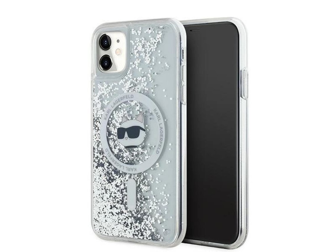 Capa MagSafe Karl Lagerfeld Liquid Glitter Choupette Head para iPhone 11 / Xr - Transparente