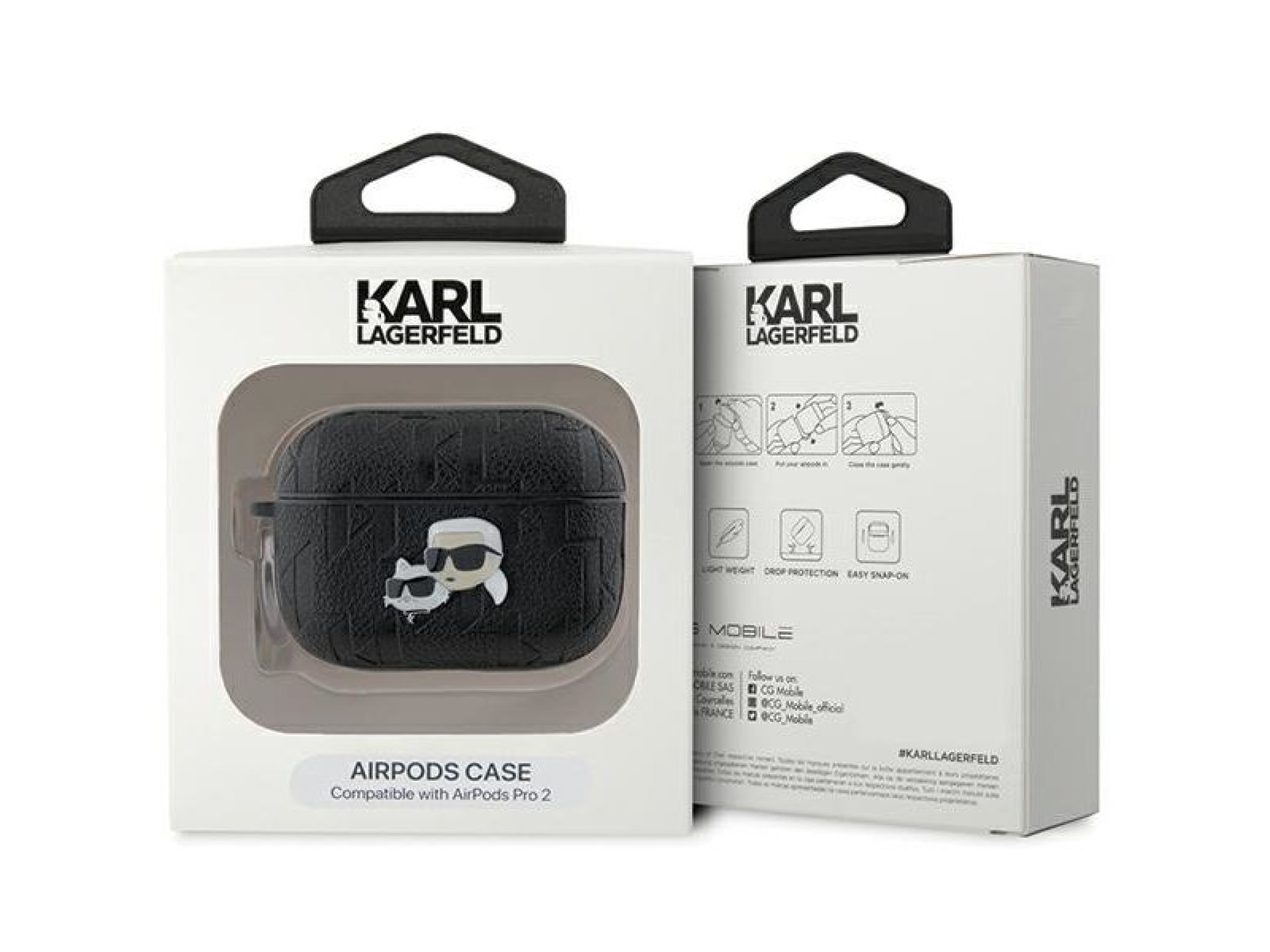 Karl Lagerfeld Monogram Karl & Choupette Head Case for AirPods Pro 2 - Black