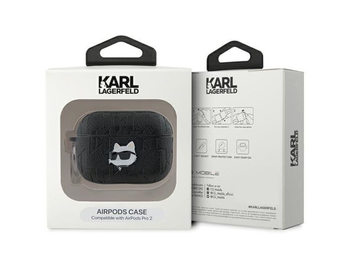 Capa Karl Lagerfeld Monogram Choupette Head para AirPods Pro 2 - preta