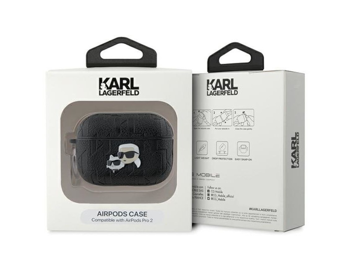 Karl Lagerfeld Monogram Karl & Choupette Head Case for AirPods Pro 2 - Black