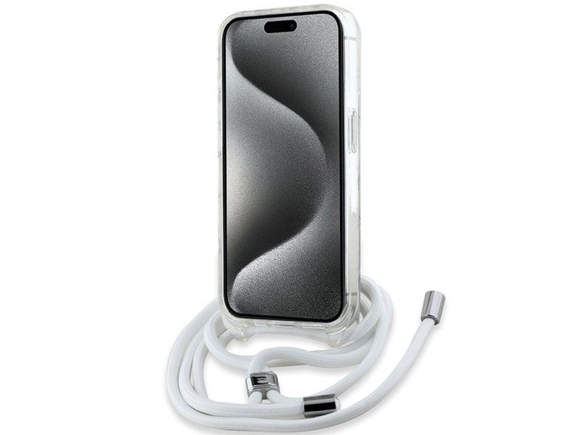 Funda bandolera Karl Lagerfeld IML Monogram Karl & Choupette Head MagSafe para iPhone 15 Pro - Trans
