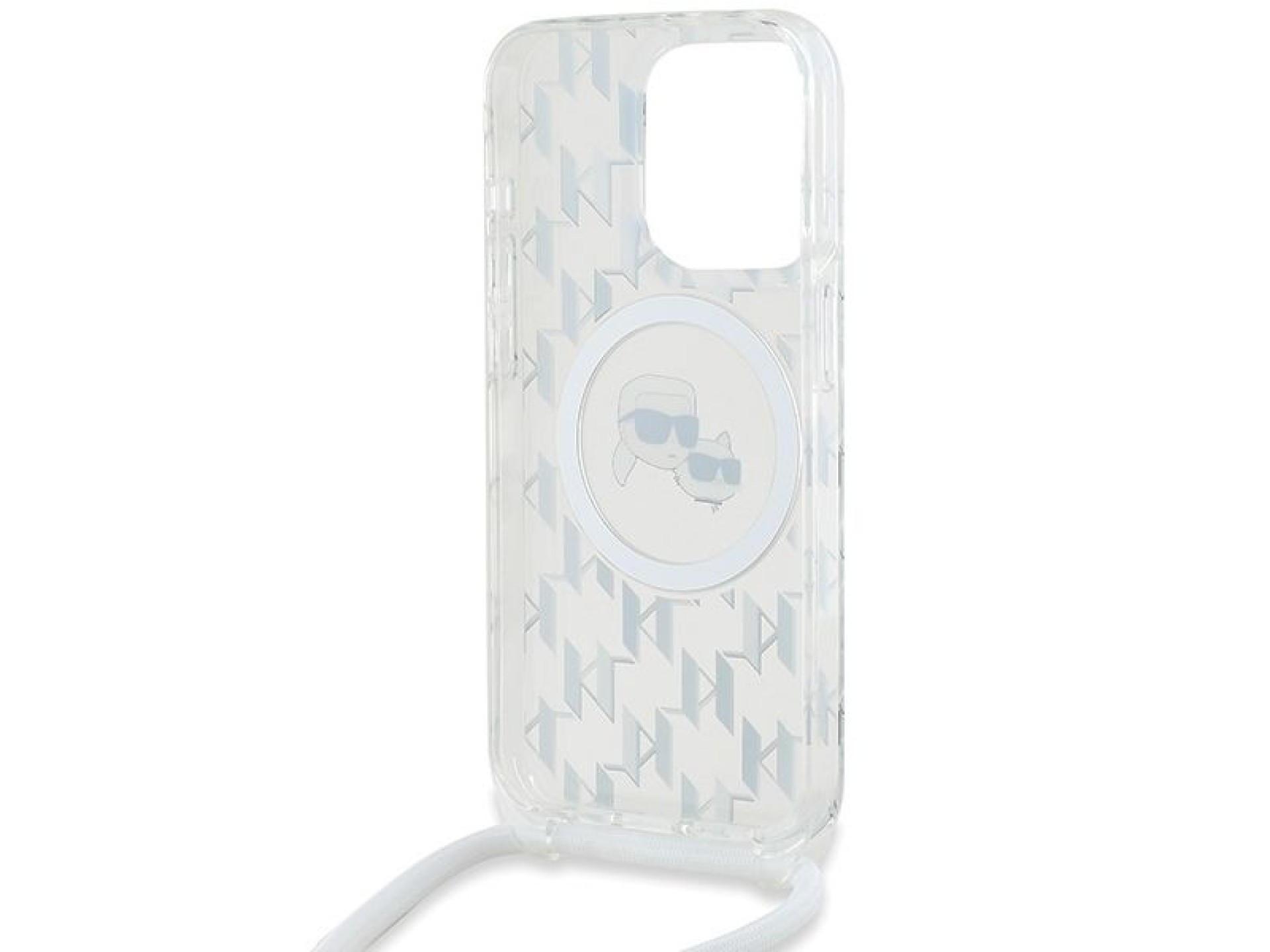 Funda bandolera Karl Lagerfeld IML Monogram Karl & Choupette Head MagSafe para iPhone 15 Pro - Trans