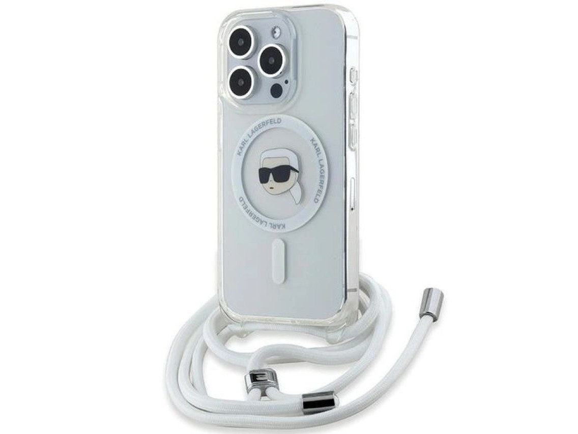 Capa Karl Lagerfeld Crossbody IML Karl Head MagSafe para iPhone 15 Pro - transparente