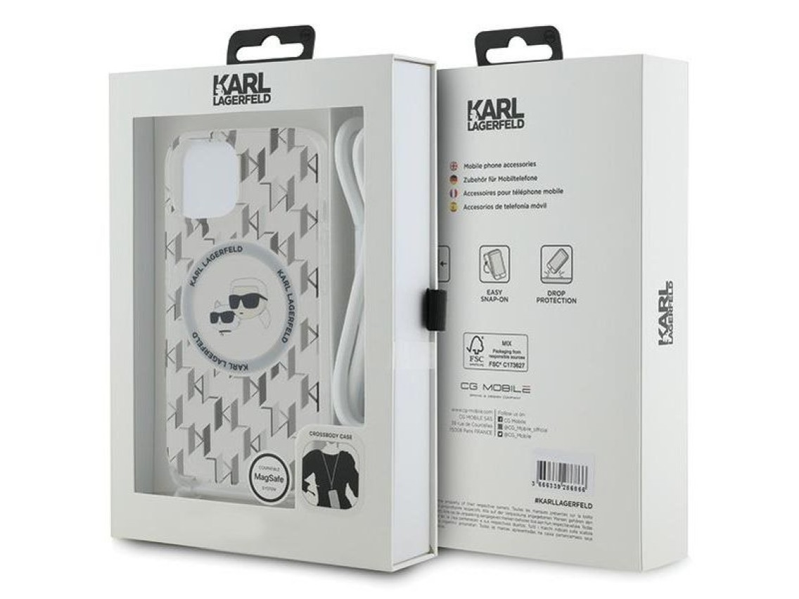 Karl Lagerfeld IML Crossbody Monogram Karl & Choupette Head MagSafe Case for iPhone 15 / 14 / 13 - T
