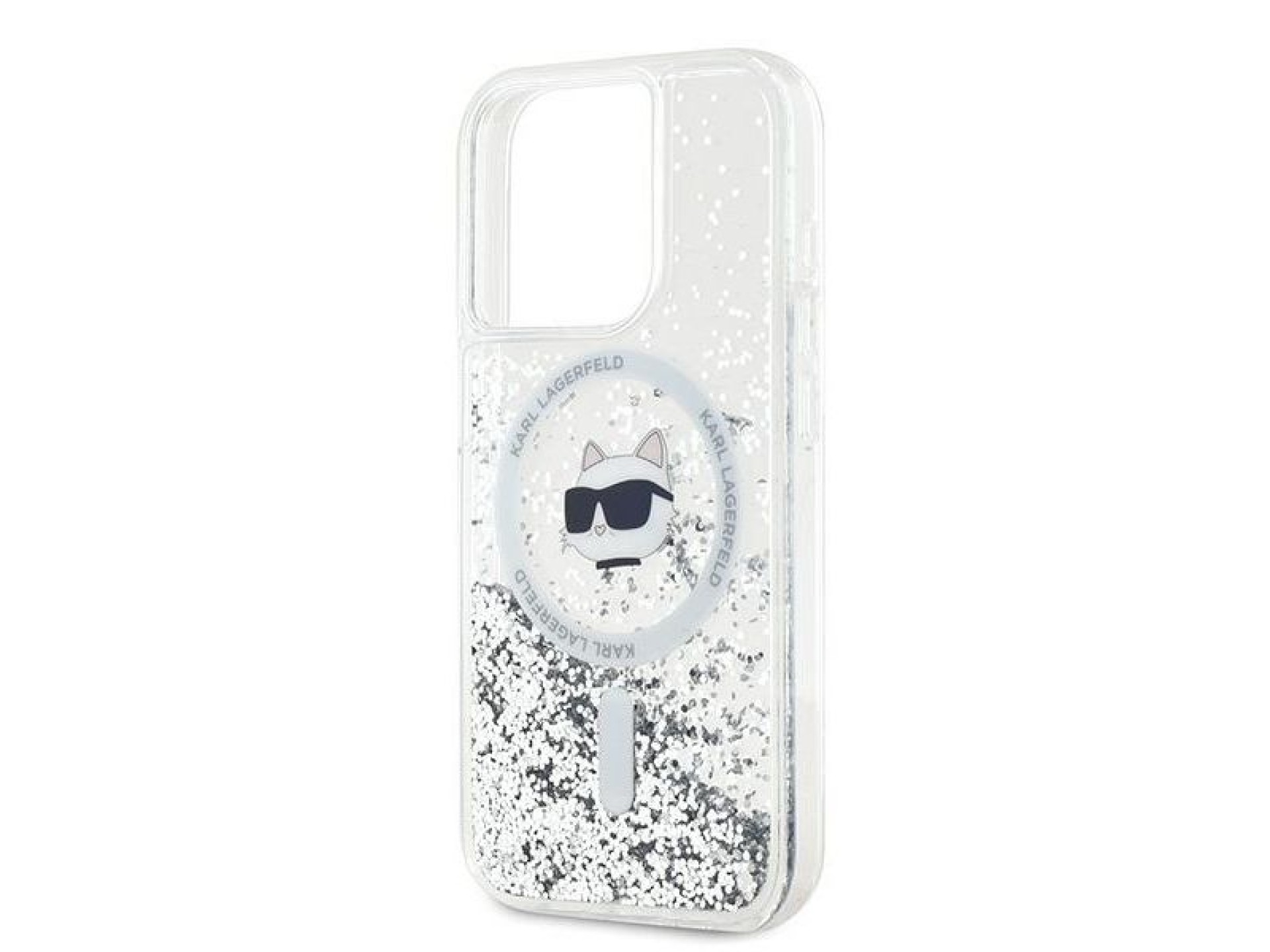 Karl Lagerfeld Liquid Glitter Choupette Head MagSafe case for iPhone 15 Pro - transparent