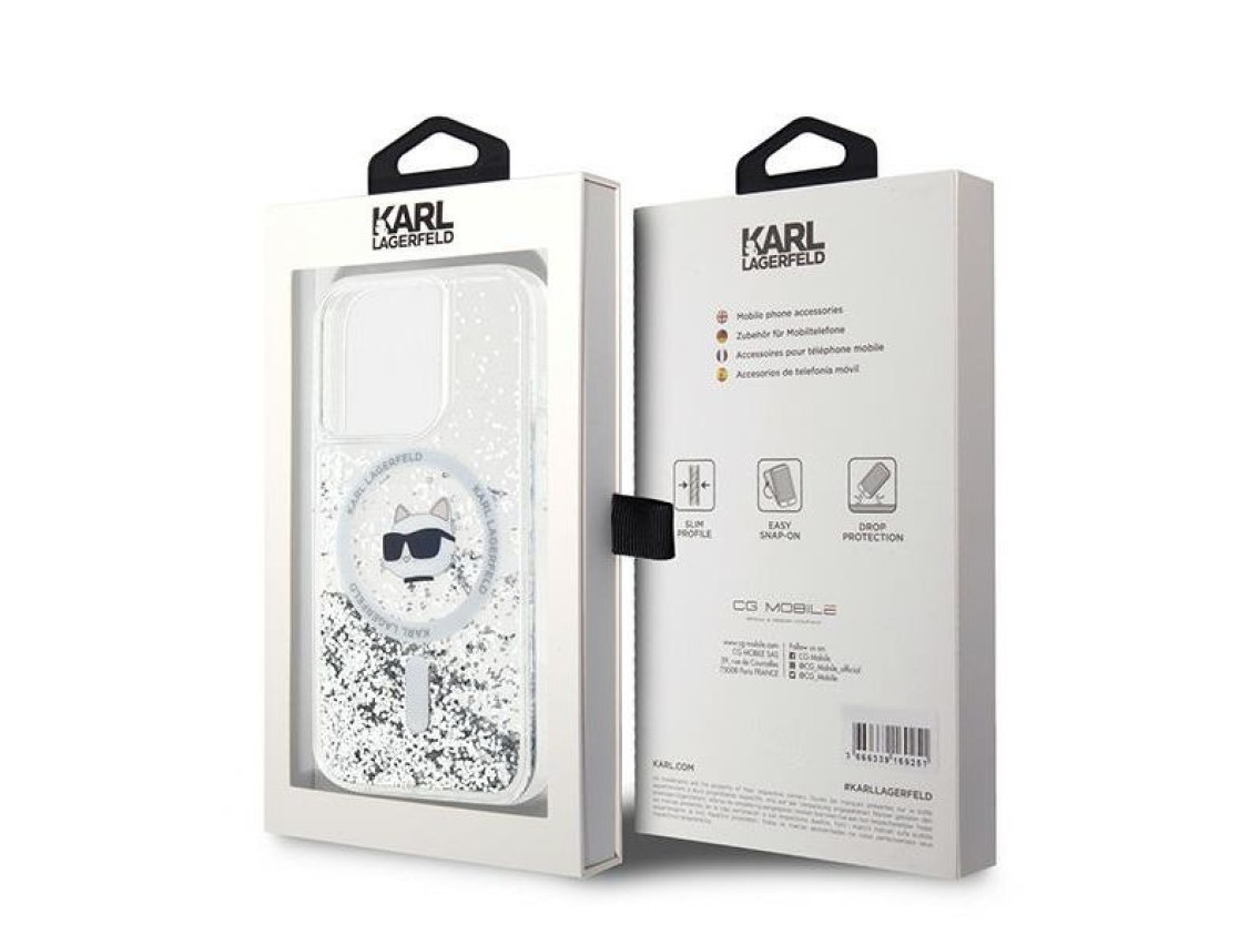 Karl Lagerfeld Liquid Glitter Choupette Head MagSafe case for iPhone 15 Pro - transparent