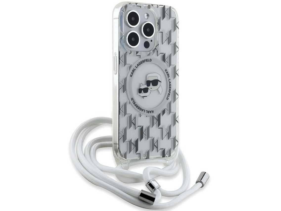 Funda bandolera Karl Lagerfeld IML Monogram Karl & Choupette Head MagSafe para iPhone 15 Pro - Trans