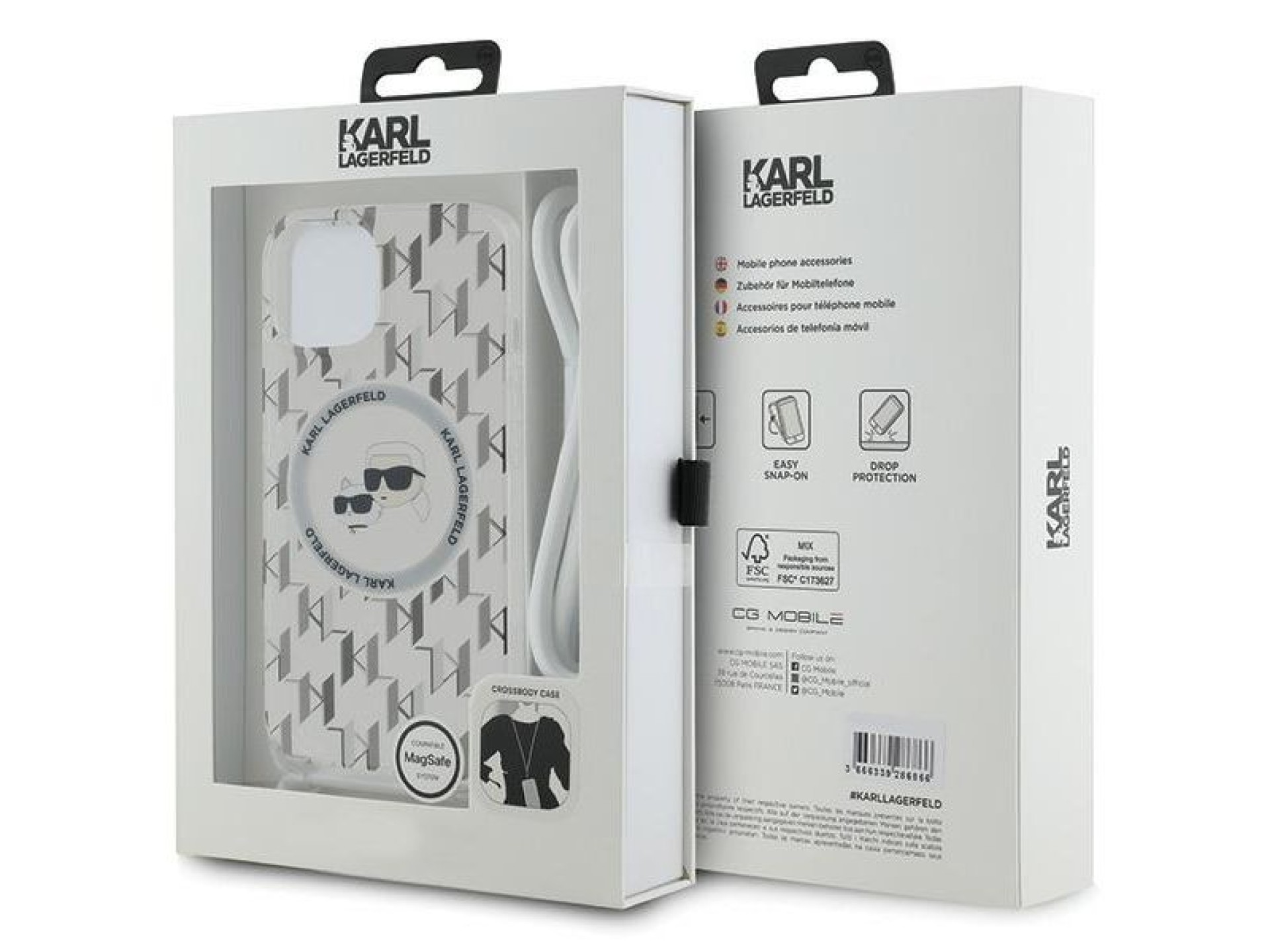 Karl Lagerfeld IML Crossbody Monogram Karl & Choupette Head MagSafe Case for iPhone 15 / 14 / 13 - T