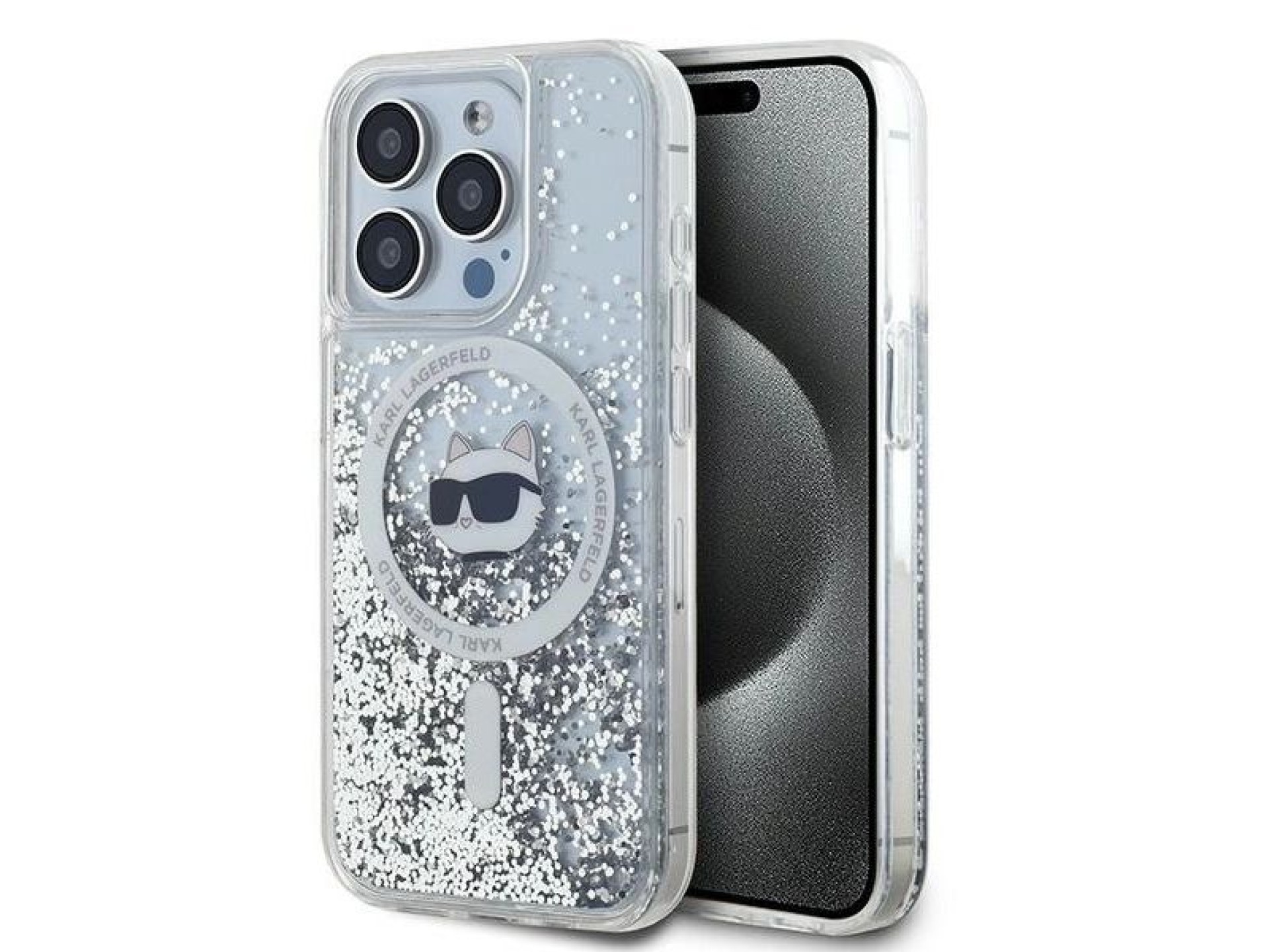 Karl Lagerfeld Liquid Glitter Choupette Head MagSafe case for iPhone 14 Pro Max - transparent