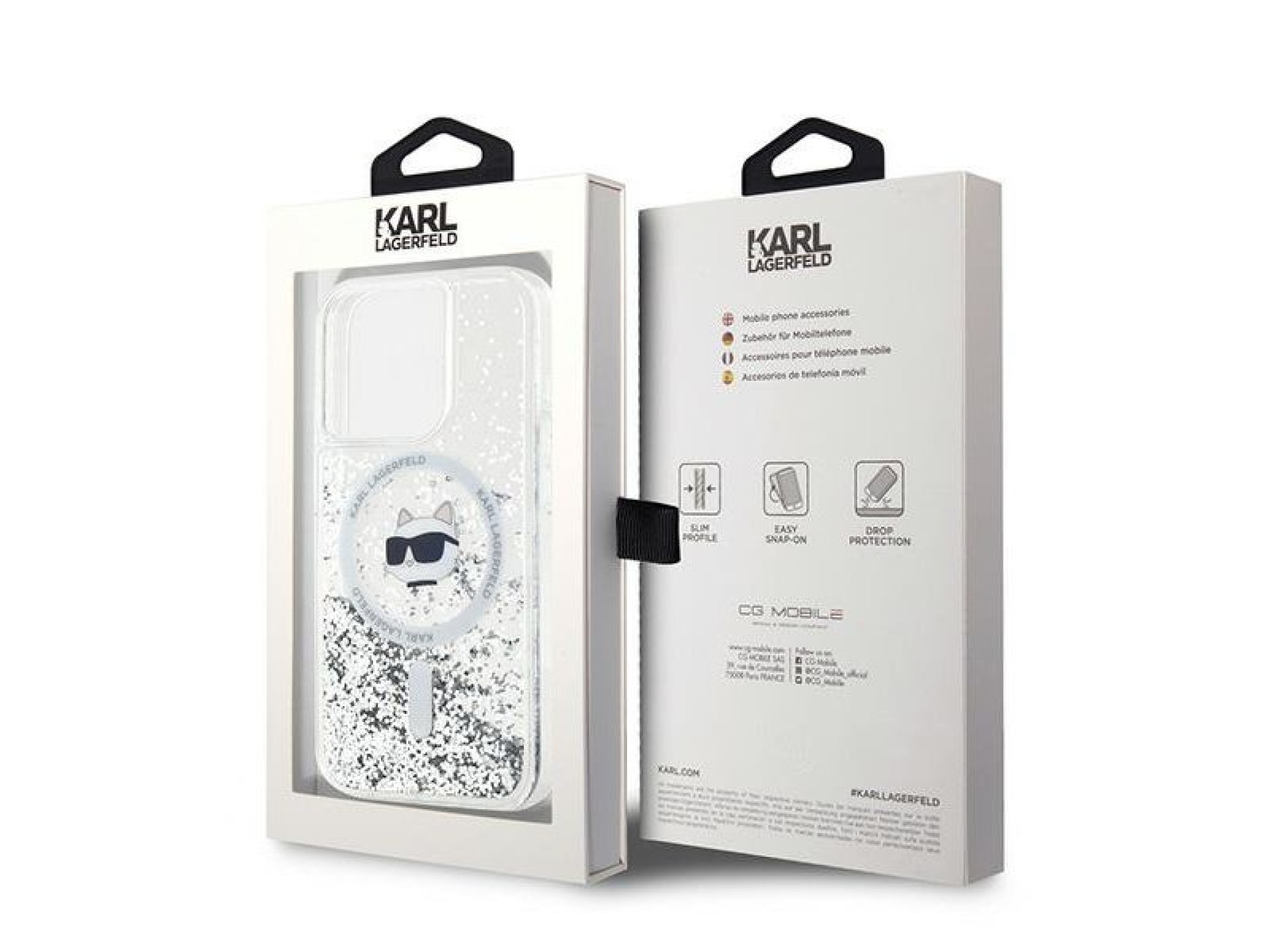 Capa MagSafe Karl Lagerfeld Liquid Glitter Choupette Head para iPhone 13 Pro / 13 - transparente