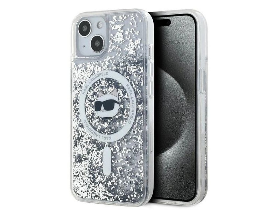 Funda Karl Lagerfeld Liquid Glitter Choupette Head MagSafe para iPhone 14 / 15 / 13 - transparente