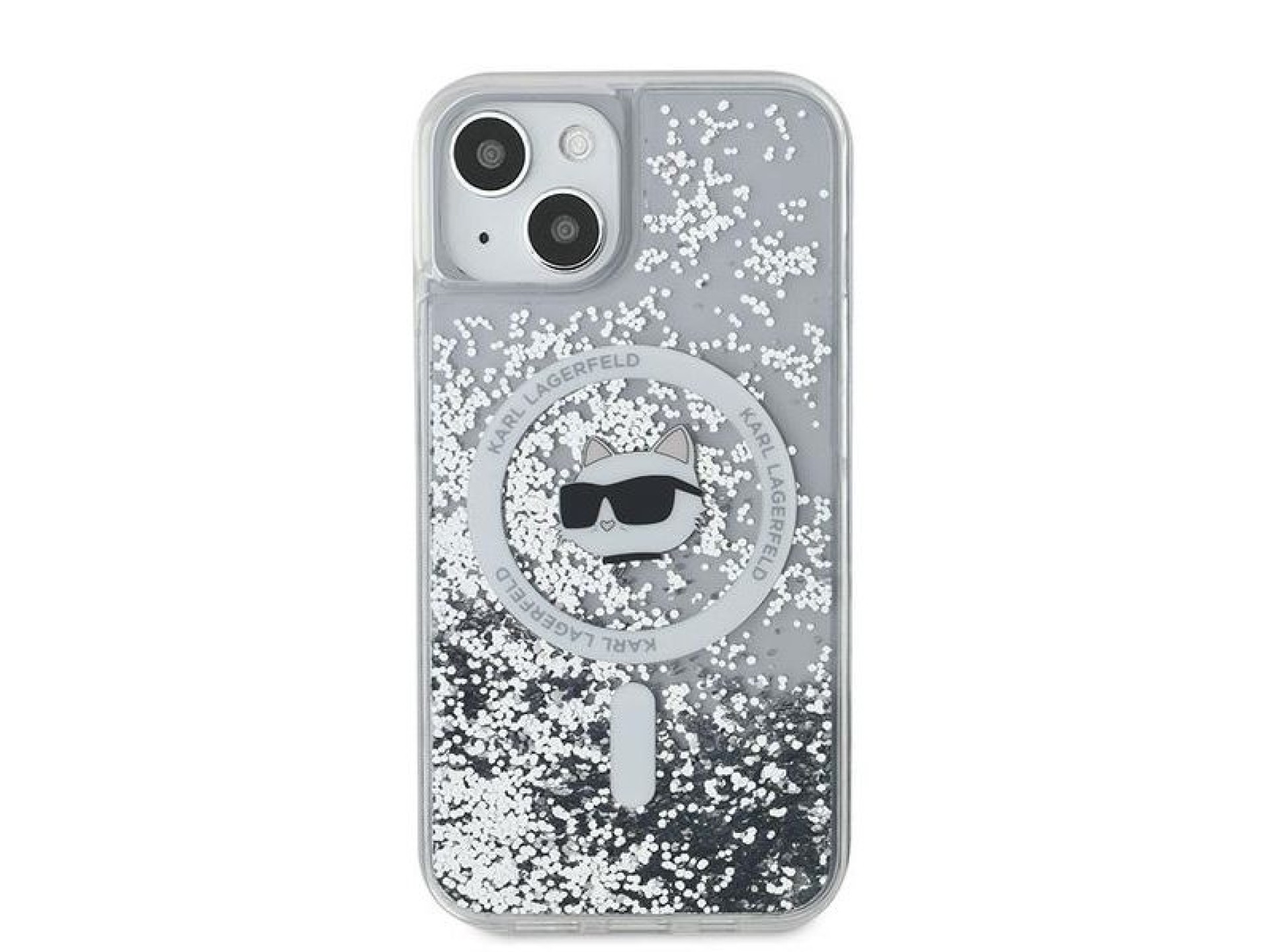 Funda Karl Lagerfeld Liquid Glitter Choupette Head MagSafe para iPhone 14 / 15 / 13 - transparente