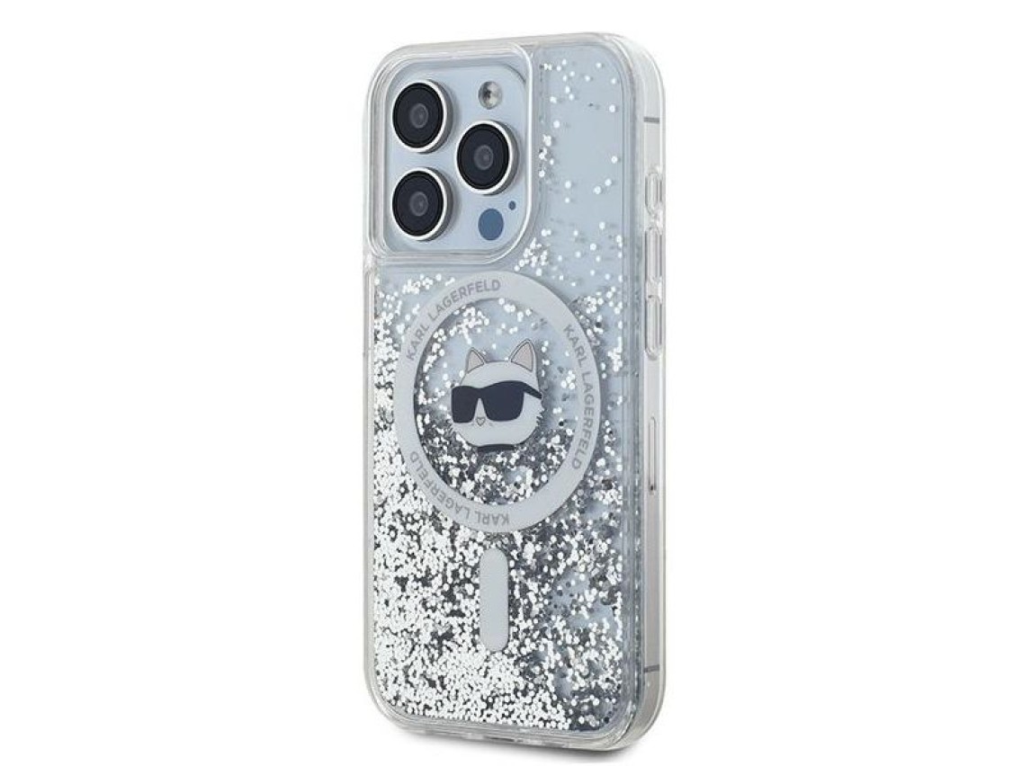 Capa MagSafe Karl Lagerfeld Liquid Glitter Choupette Head para iPhone 13 Pro / 13 - transparente