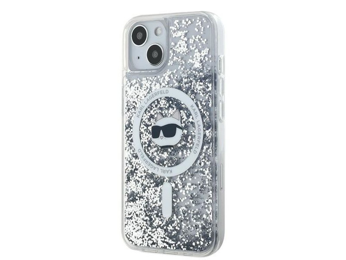 Funda Karl Lagerfeld Liquid Glitter Choupette Head MagSafe para iPhone 14 / 15 / 13 - transparente