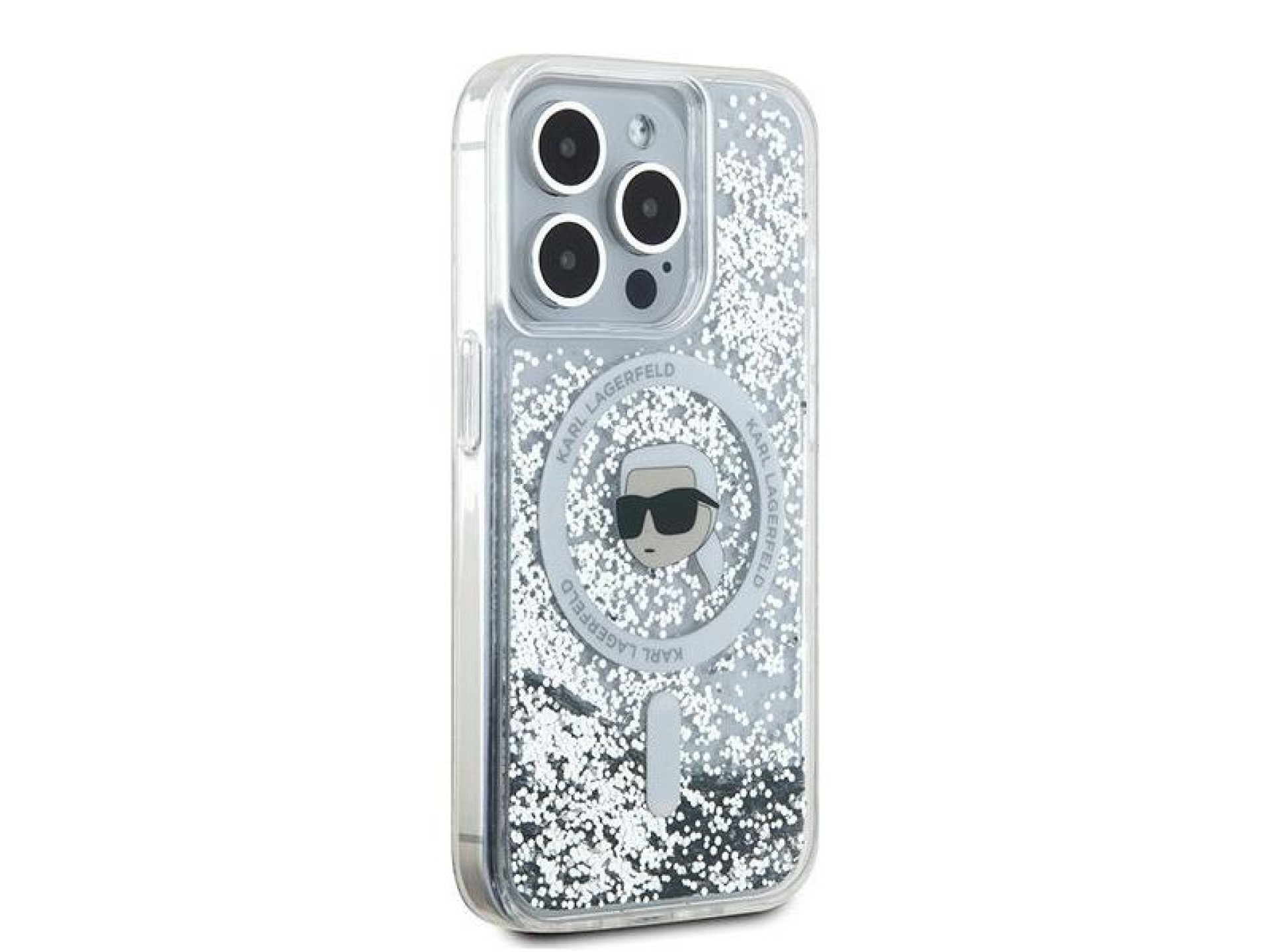 Karl Lagerfeld Liquid Glitter Karl Head MagSafe case for iPhone 15 Pro - transparent