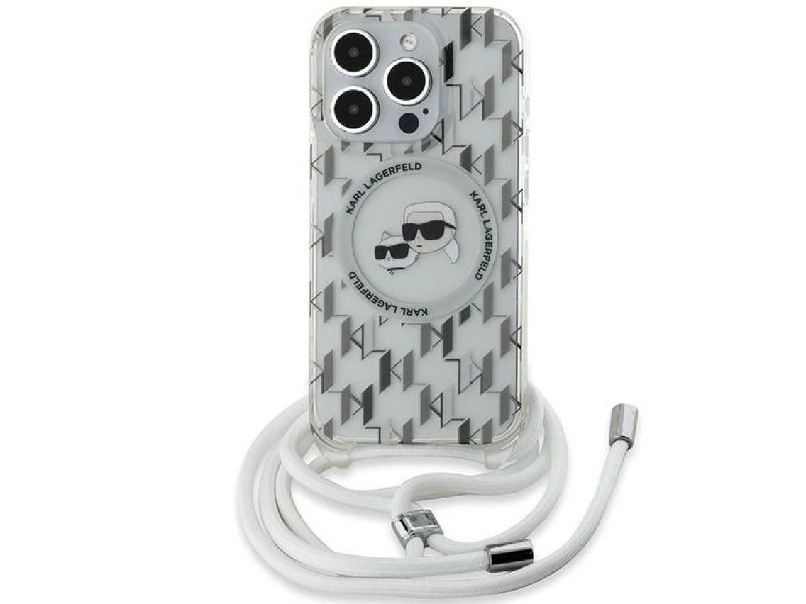 Capa MagSafe Karl Lagerfeld IML Crossbody Monogram Karl & Choupette Head para iPhone 15 Pro Max - Tr