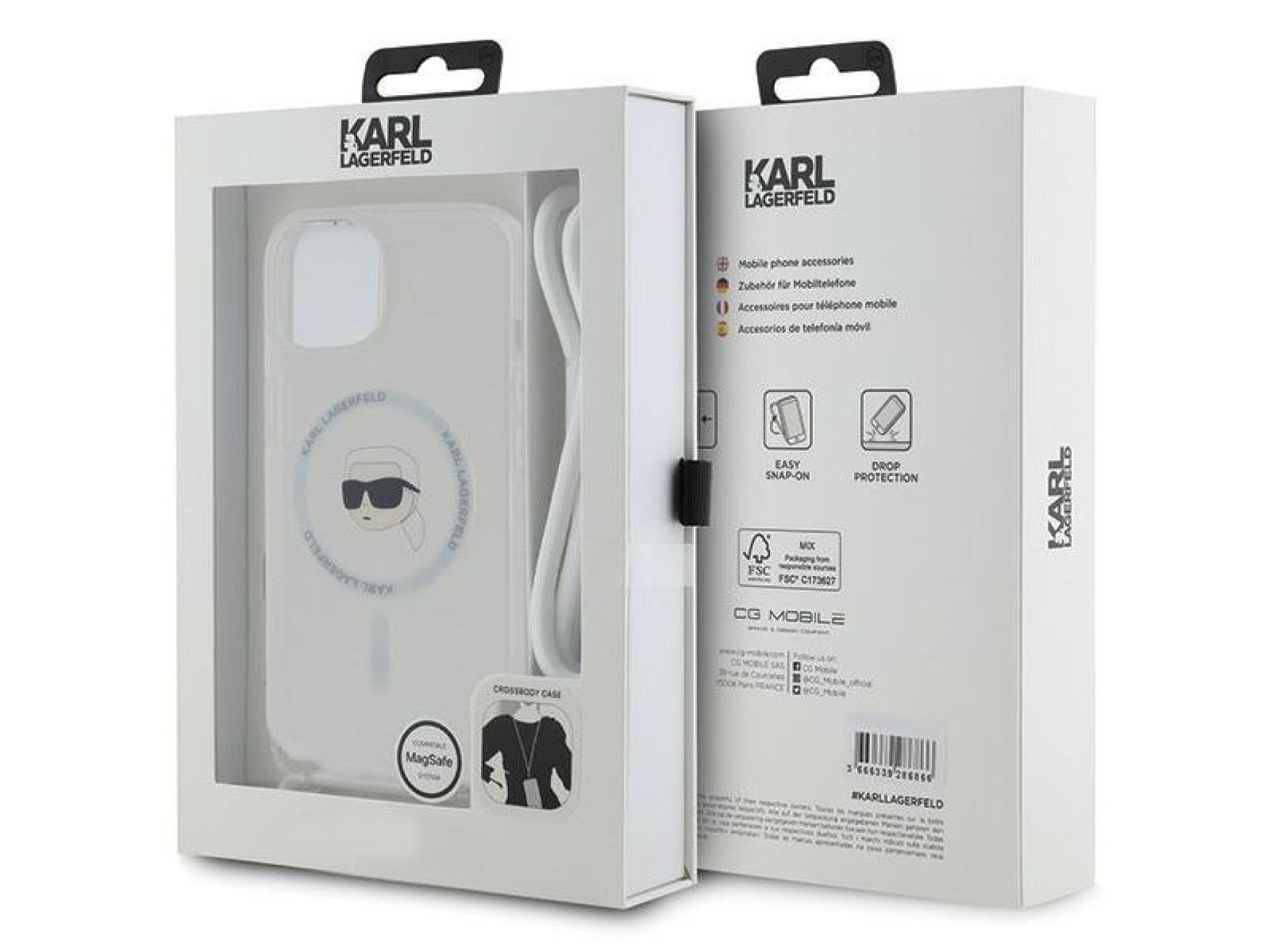 Funda bandolera Karl Lagerfeld IML Karl Head MagSafe para iPhone 15 / 14 / 13 - transparente