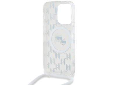 Karl Lagerfeld IML Crossbody Monogram Karl & Choupette Head MagSafe Case for iPhone 15 Pro Max - Tra Karl Lagerfeld IML Crossbody Monogram Karl & Choupette Head MagSafe Case for iPhone 15 Pro Max - Tra